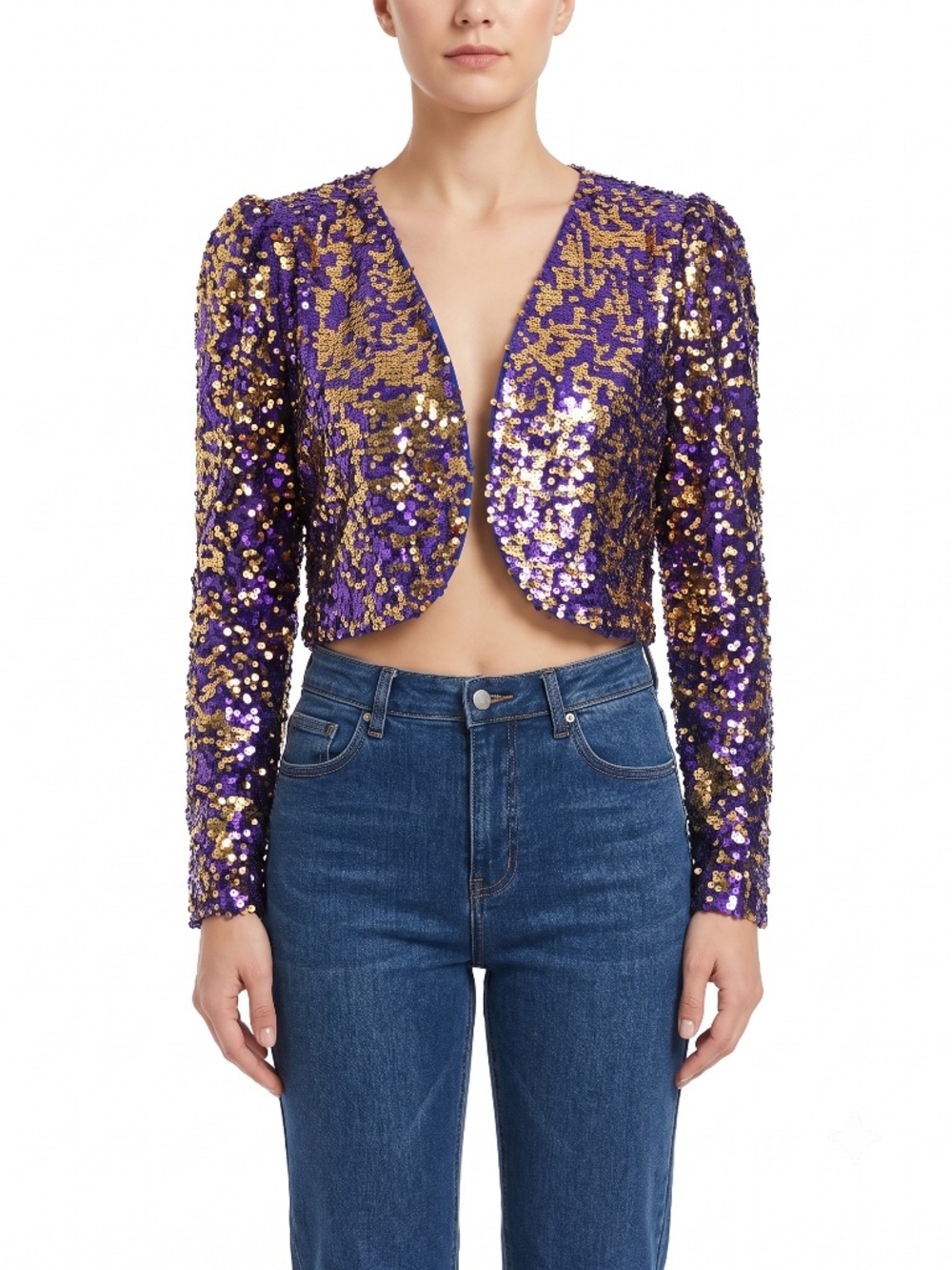 Anna-Kaci Sparkle & Shine Sequined Cropped Bolero Jacket Purple Gold XL NWT